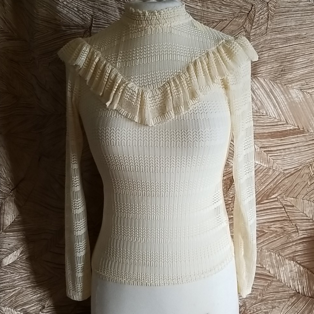 Topshop long sleeve  lace cream blouse